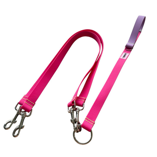 CORREA DOBLE FUCSIA PARA 2 MASCOTAS