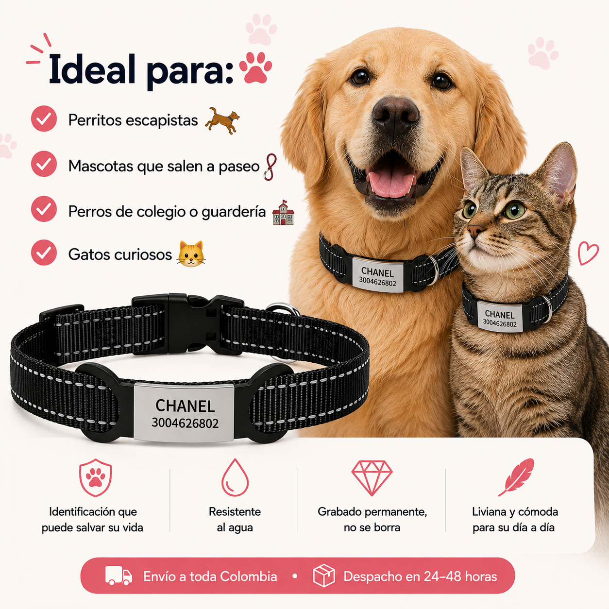 PLACA ID EN ALUMINIO PARA COLLARES DE MASCOTAS