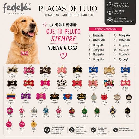 PLACA ID EN ACERO DE LUJO PARA MASCOTAS