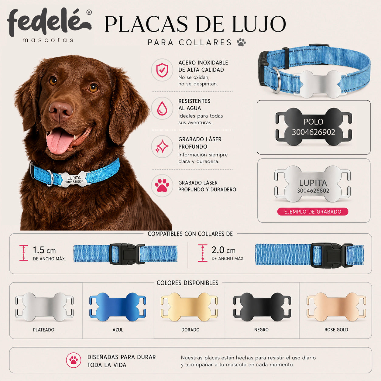PLACA ACERO HUESO PARA COLLAR