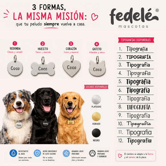 PLACA ID EN ACERO PARA MASCOTAS