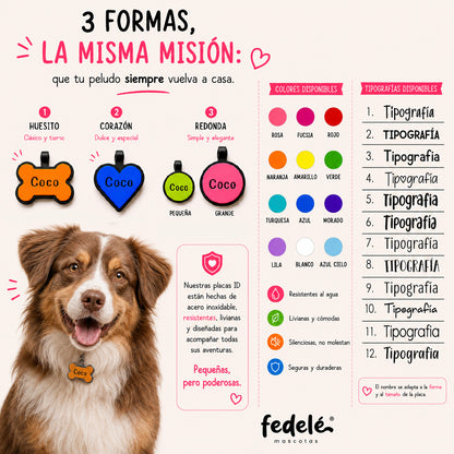 2 x 1 PLACAS ID SILICONA PARA MASCOTAS