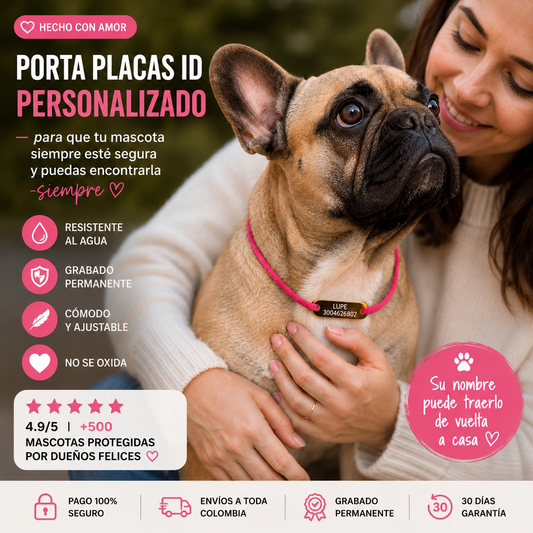 PORTA PLACA ID PARA MASCOTAS PERSONALIZABLE