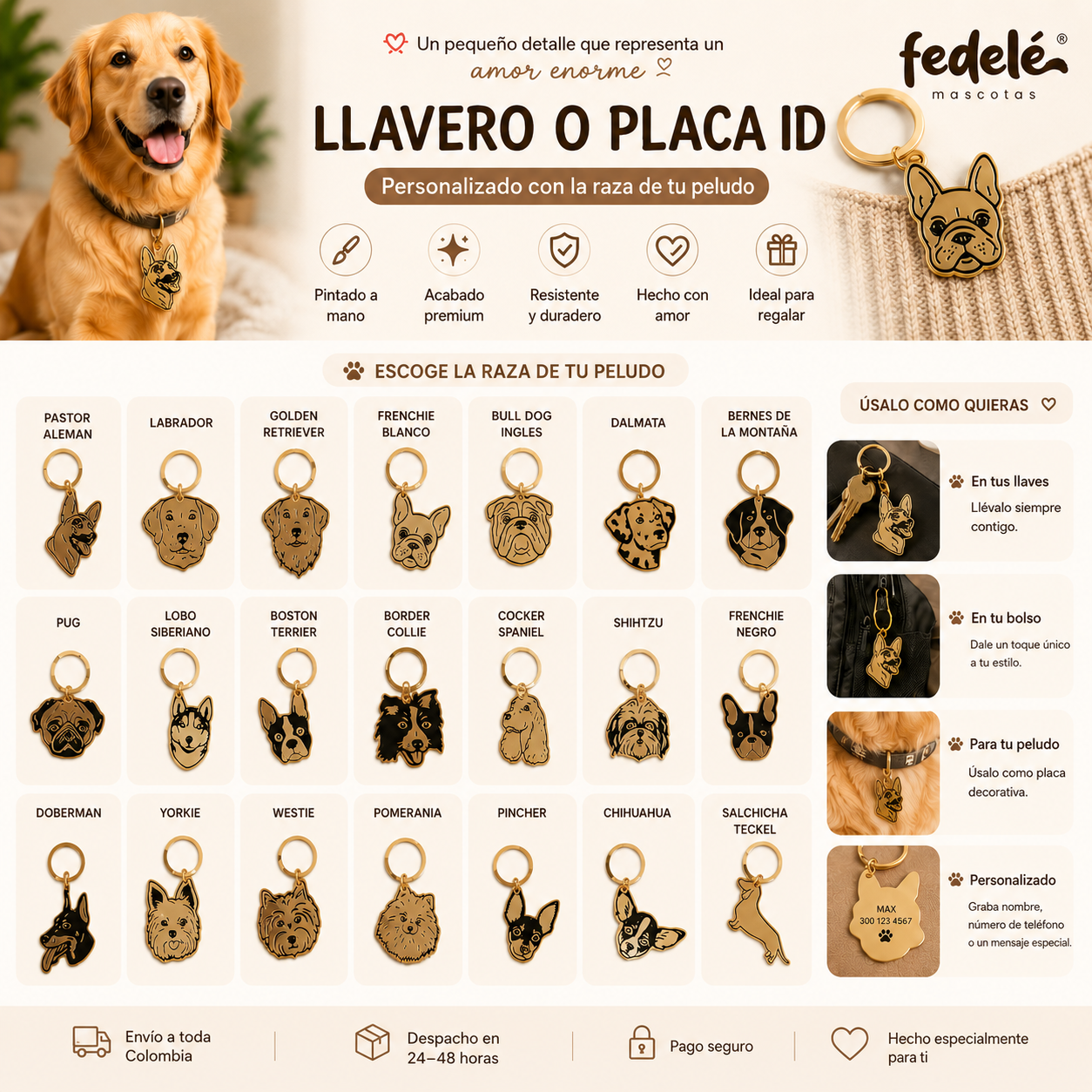 Llavero o Placa Personalizada de Razas Premium