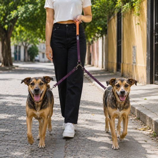 CORREA DOBLE VINOTINTO PARA 2 MASCOTAS