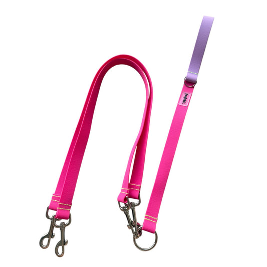 CORREA DOBLE FUCSIA PARA 2 MASCOTAS